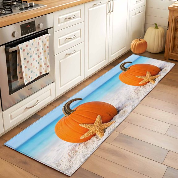 Autumn Harvest Orange Pumpkin Rectangle Area Rug 2x6ft,Living Room Rug Non-Slip Washable Circle Rugs Pad,Beach Sea Starfish Soft Floor Carpet for Bedroom Dining Room