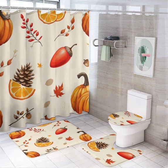 Autumn Harvest Pattern Shower Curtain Bathroom Sets Toilet Lid Rug ...