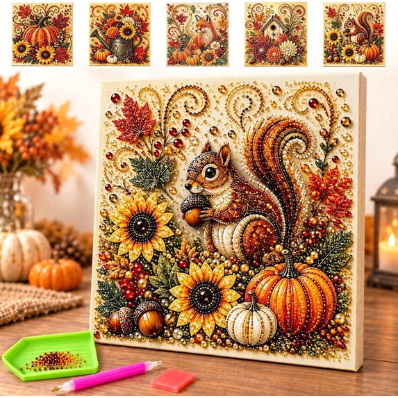 Autumn Harvest Pearl Diamond Painting Kit, 3D Bead Art Craft for Adults, DIY Fall Wall Decor Thanksgiving Handmade Gift