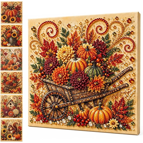 Autumn Harvest Pearl Diamond Painting Kit, 3D Bead Art Craft for Adults, DIY Fall Wall Decor Thanksgiving Handmade Gift