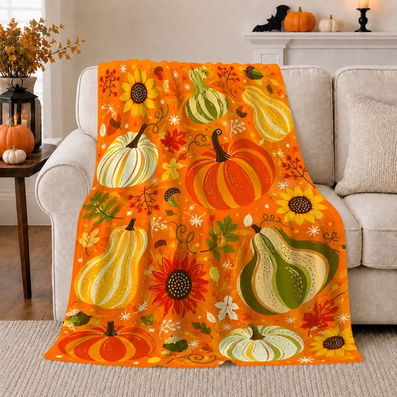 Autumn Harvest Pumpkin, Cozy Friendship Quote Scene, Warm Flannel Blanket for Living Room and Reading Nook with Detailed Artwork, Art Lovers Thanksgiving Gift, Artistic Home Decor