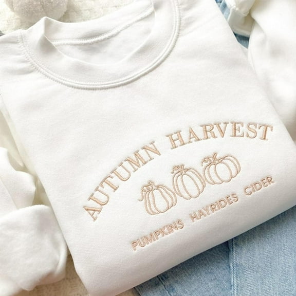 Autumn Harvest Pumpkin Embroidered Sweatshirt