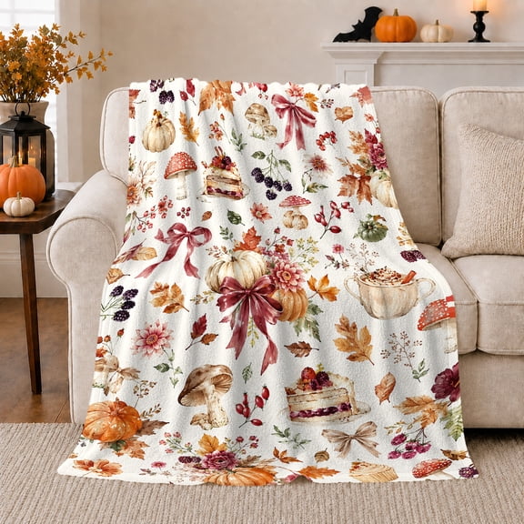 Autumn Harvest Pumpkin Maple Leaf, Cozy Friendship Quote Scene, Warm Flannel Blanket for Living Room and Reading Nook, Art Lovers Thanksgiving Gift, Festive Home Decor
