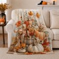 thumbnail image 1 of Autumn Harvest Pumpkin Maple Leaf Scene Rust Dahlias, Cozy Friendship Quote Scene, Warm Flannel Blanket for Living Room and Reading Nook, Art Lovers Thanksgiving Gift, Artistic Home Decor, 1 of 7