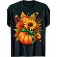 thumbnail image 1 of Autumn Harvest Tee Pumpkin Sunflower Berry T Shirt Fall Graphic Tees Tops Trendy Seasonal Design Black S-5XL, 1 of 5