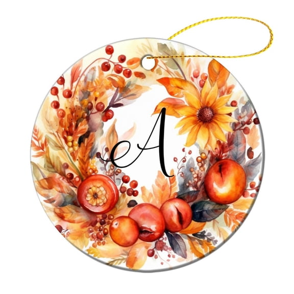 Autumn Harvest Pumpkin Wreath Christmas Ceramic Ornament Welcome Halloween Thanksgiving 3" Ceramic Christmas Ornament Holiday Ornament for Home Christmas Tree Decor for Family Friend