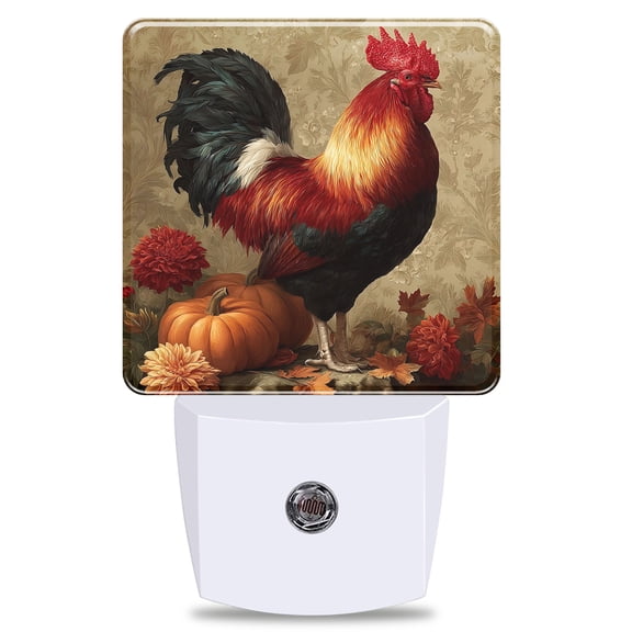 Autumn Harvest Rooster Dusk to Dawn Sensor Plug-in Night Light, Soft Warm LED Auto Night Lamp for Bedroom Hall Kitchen Corridor Indoor Use