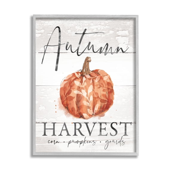 Autumn Harvest Seasonal Rustic Patterned Pumpkin Sign Botanical & Floral Graphic Art Framed Art Print Wall Art