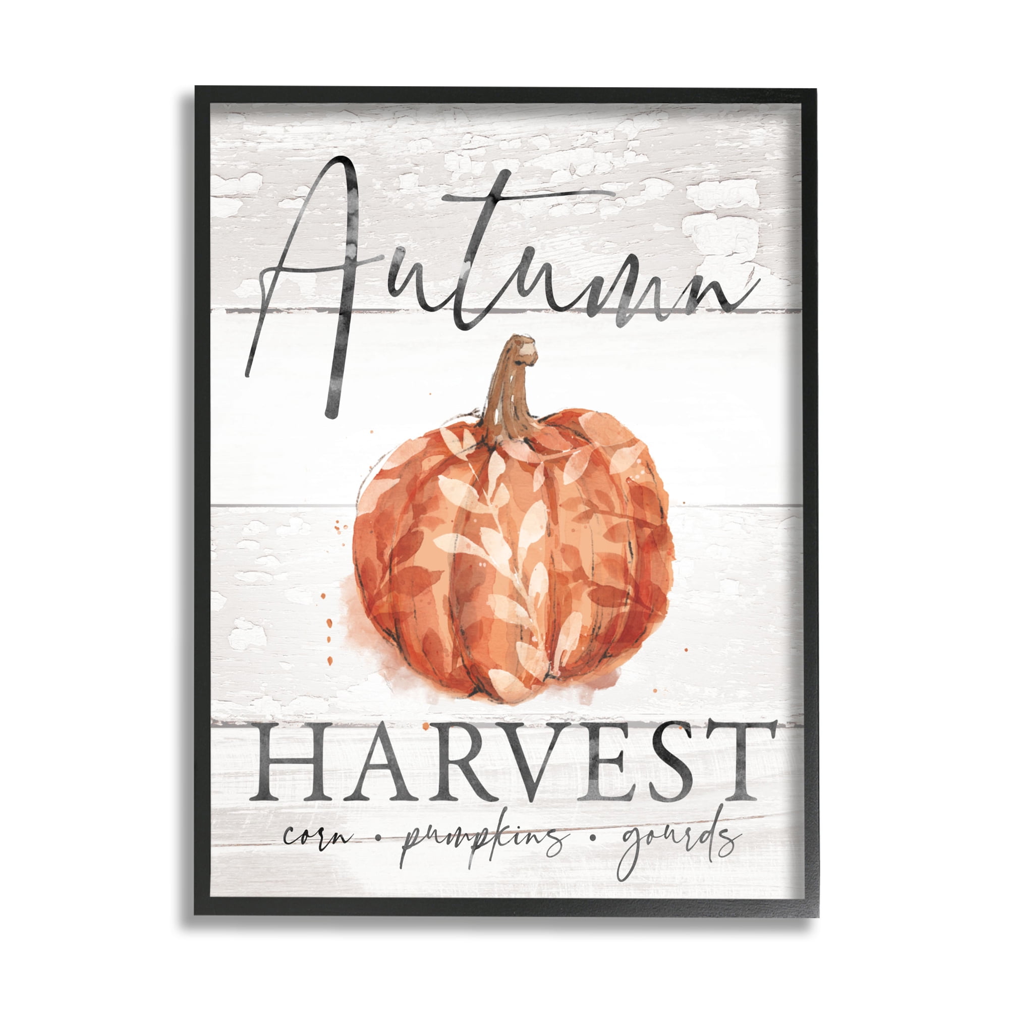 Autumn Harvest Seasonal Rustic Patterned Pumpkin Sign Botanical & Floral Graphic Art Framed Art Print Wall Art