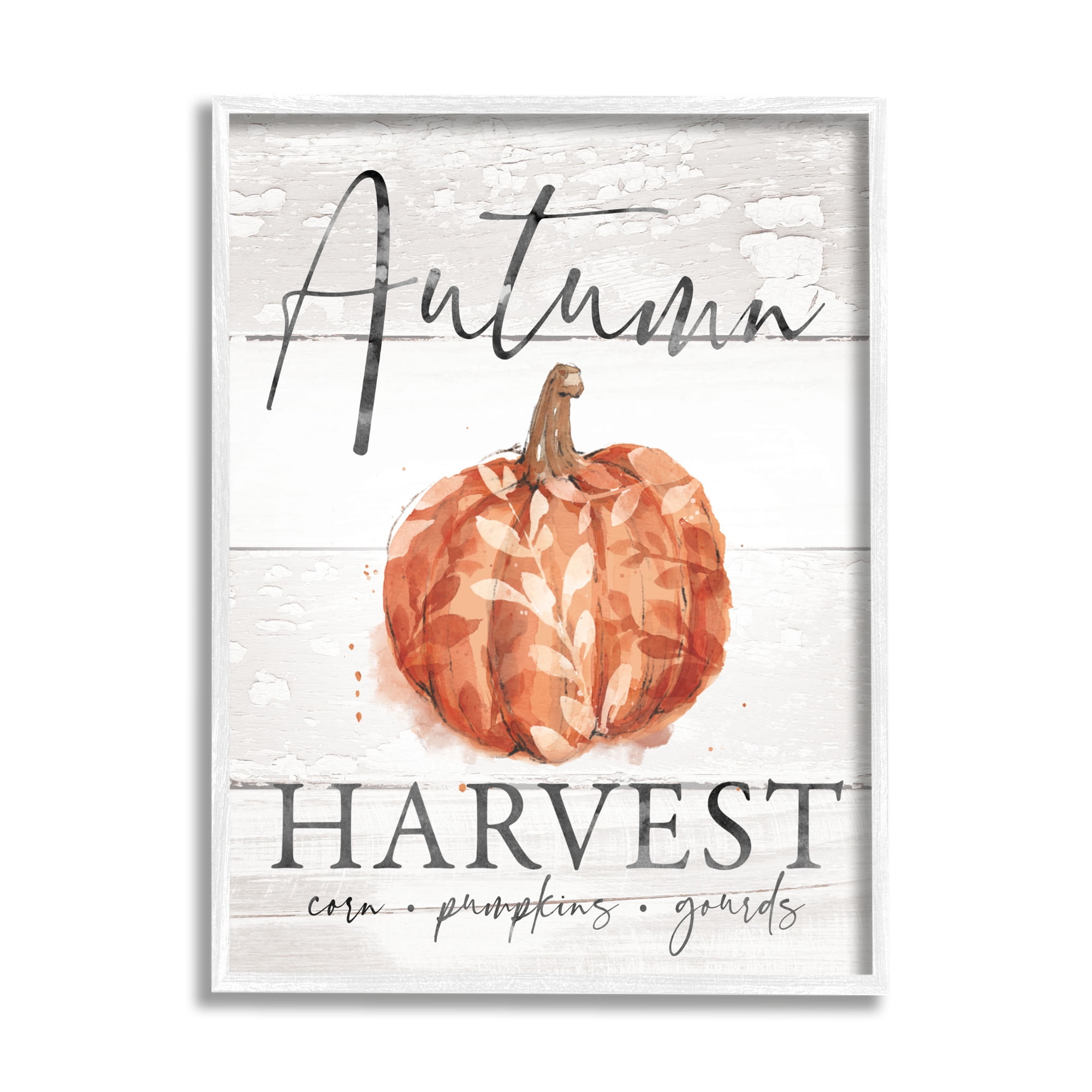 Autumn Harvest Seasonal Rustic Patterned Pumpkin Sign Botanical & Floral Graphic Art Framed Art Print Wall Art