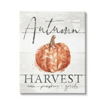 Autumn Harvest Seasonal Rustic Patterned Pumpkin Sign Botanical & Floral Graphic Art Gallery-Wrapped Canvas Print Wall Art