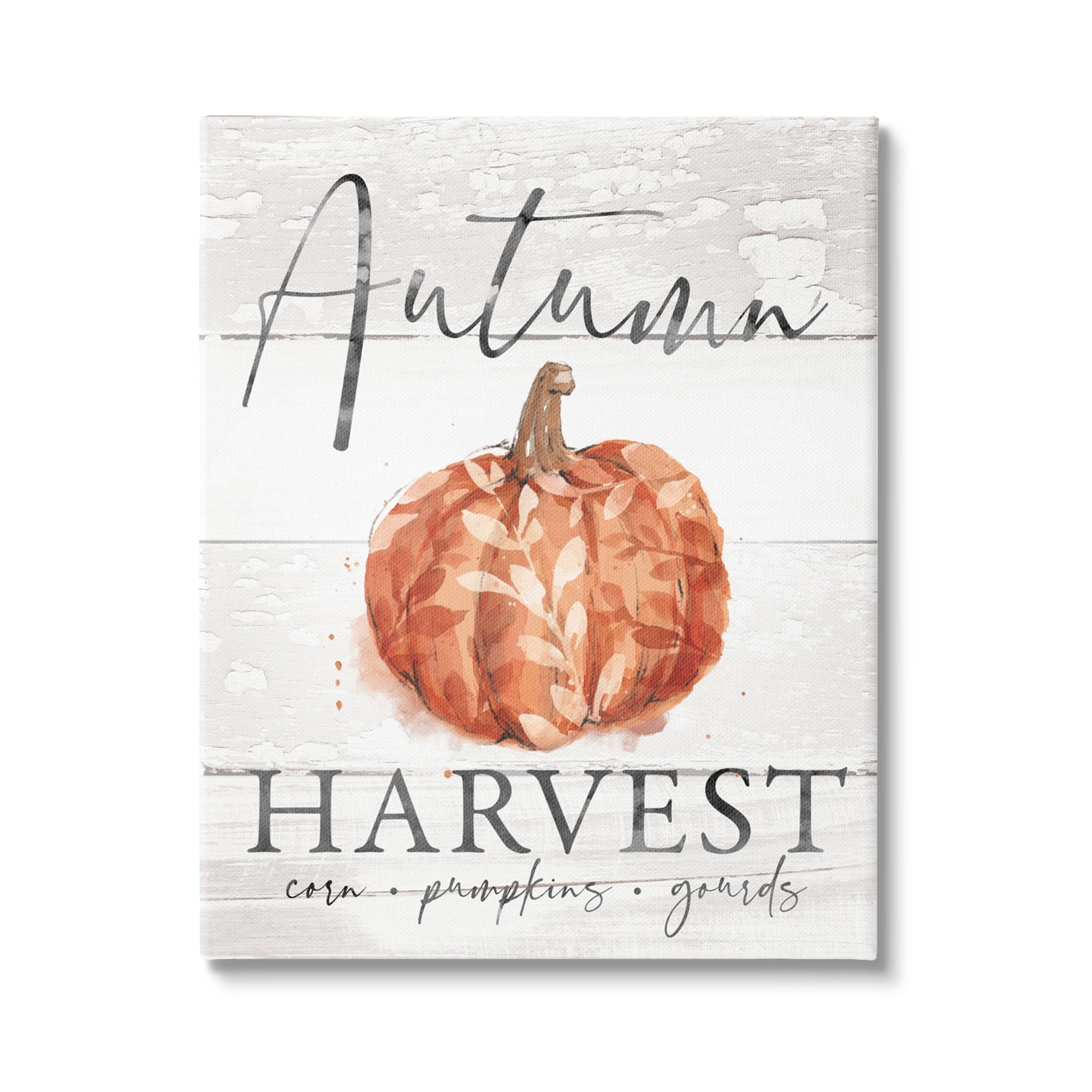 Autumn Harvest Seasonal Rustic Patterned Pumpkin Sign Botanical & Floral Graphic Art Gallery-Wrapped Canvas Print Wall Art