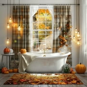 Autumn Harvest Shower Curtain with Pumpkins and Hay Bales Cozy Bathroom Decor High Resolution Photography Hasselblad H6D400c Shot