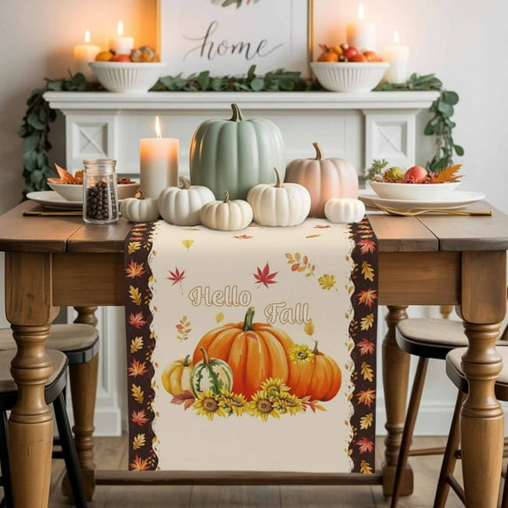 Autumn Harvest Table Runner, Autumn Thanksgiving Kitchen Dining Table Decoration for Home Party Decor 13x48 Inches