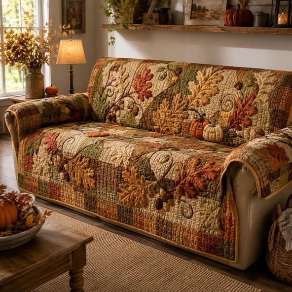 Autumn Harvest Tapestry Quilted Sofa Cover ,Soft Furniture Protector, Sofa Slipcover for Living Room, Cozy Couch Protector, Farmhouse Home Decor
