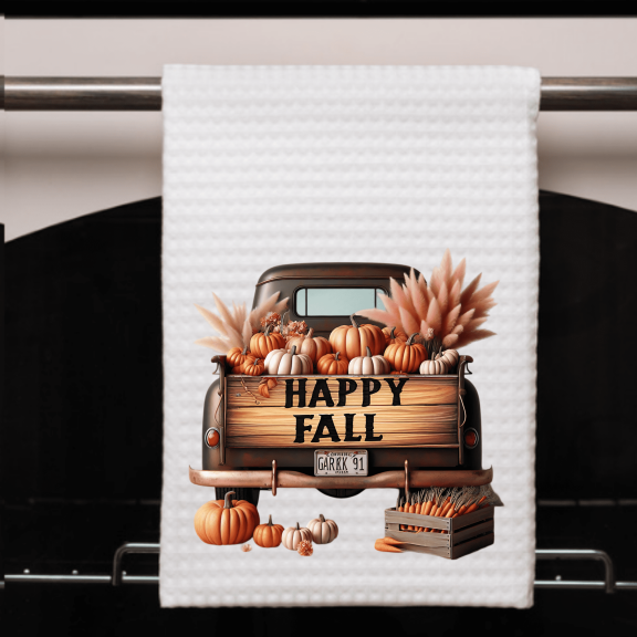 Versatility Autumn Harvest Truck Kitchen Towel 16x24 Waffle Weave Dish Drying Cloth Fall Decor