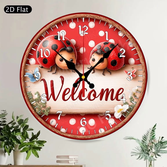 Autumn Harvest Welcome Pumpkins Round Wall Clock Farmhouse Rustic Decor