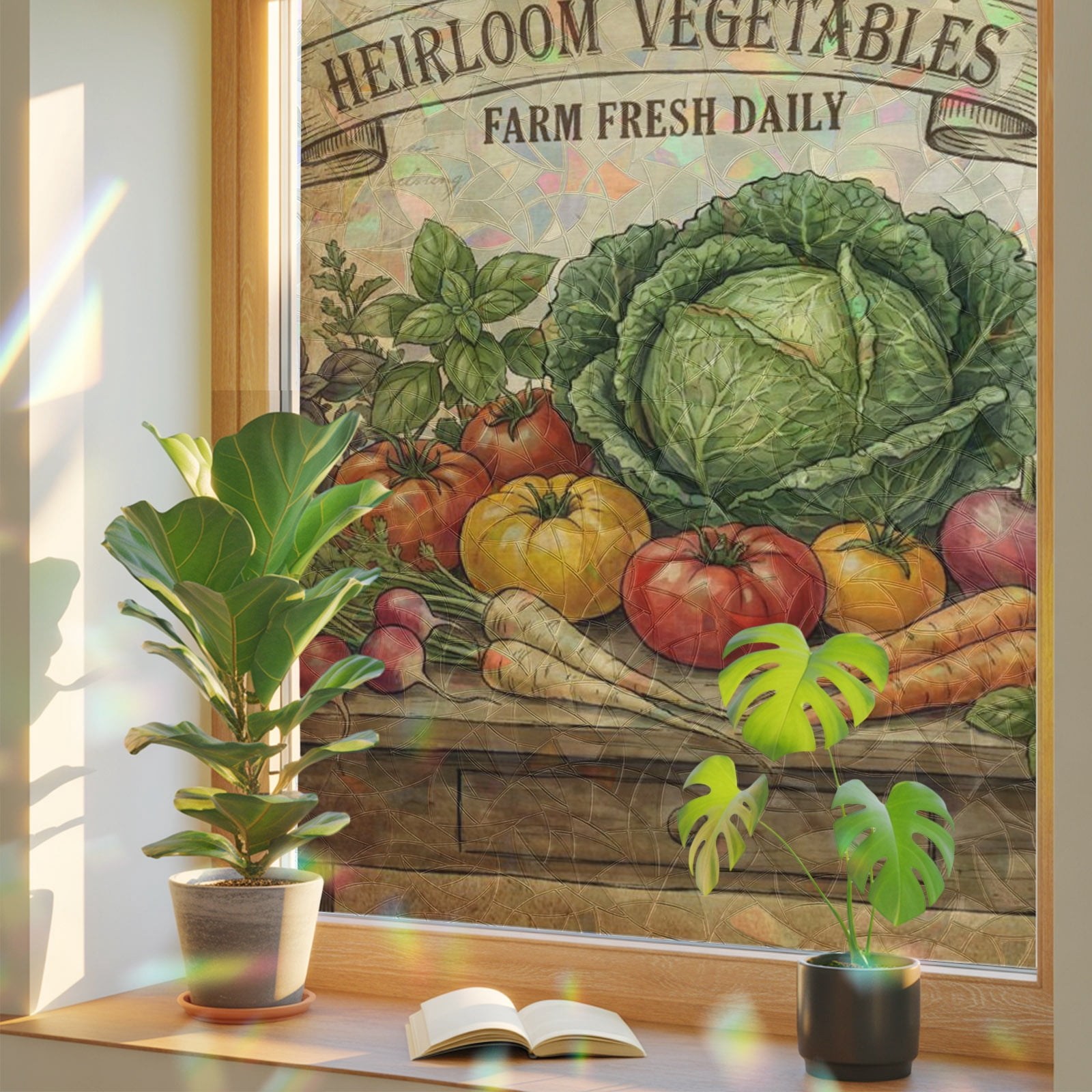 Autumn Harvest Window Privacy Film Rainbow Static Cling Stain Glass ...
