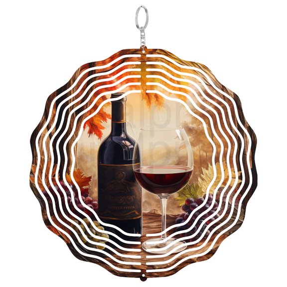 Autumn Harvest Wine Wind Spinner Metal Outdoor Decor Rustic Fall Theme Rich Autumn Tones