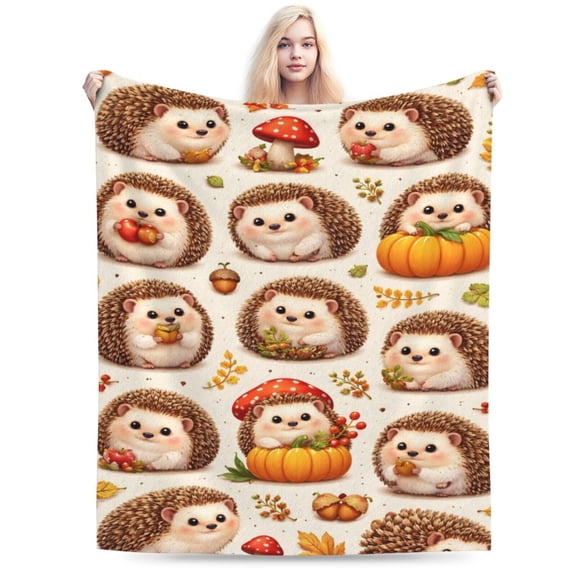 Autumn Hedgehog Pumpkin Blanket Thanksgiving Hedgehog Blanket Cute Fall Animal Pattern Soft Cozy Flannel Blanket 50x40