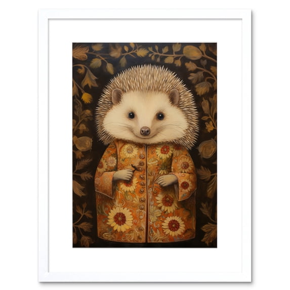 Autumn Hedgehog in Sunflower Robe Modern Artwork Framed Wall Art Print 9X7 Inch