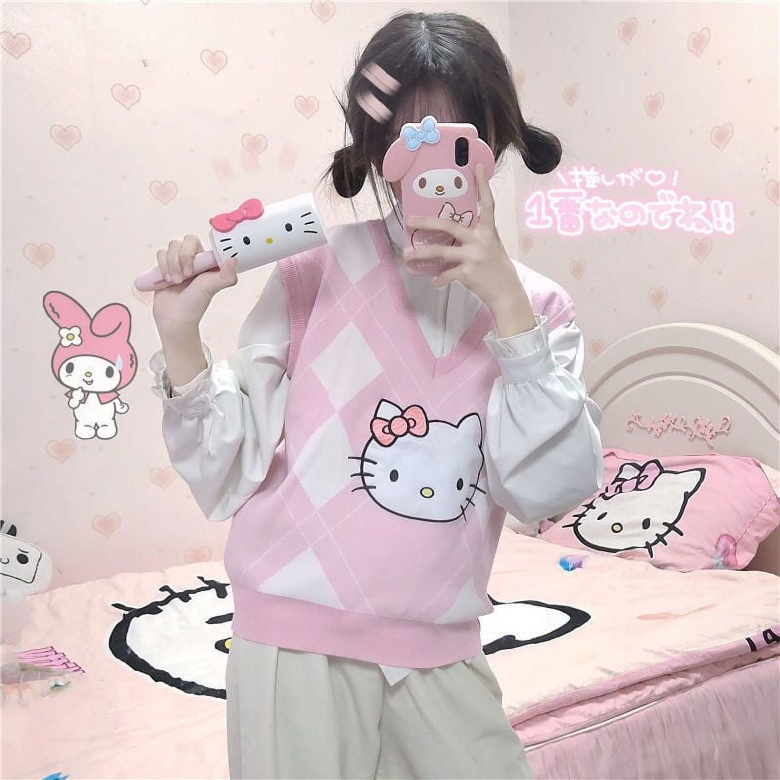 Hello Kitty Preppy Kitty Women's Sweater Vest - White Sleeveless Argyle Sweater, Officially Licensed