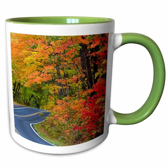 3drose, Autumn, Highway 41, Copper Harbor, Michigan - Us23 Cha0103 - Chuck Haney, 11oz Two-tone Green Mug