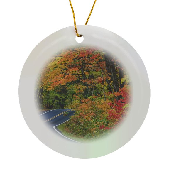 3drose, Autumn, Highway 41, Copper Harbor, Michigan - Us23 Cha0103 - Chuck Haney, Circle Porcelain Ornament
