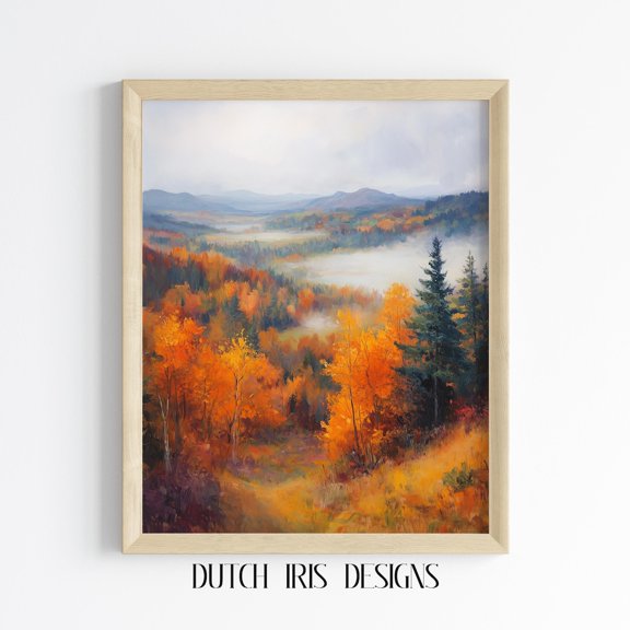 Autumn Hilltop View With Fog, Rustic Fall Landscape Art, Earthy Forest Scene, Cottagecore Autumn Decor, Nature Print 752 Home Decor #1854, Unframed Poster Size 8x12