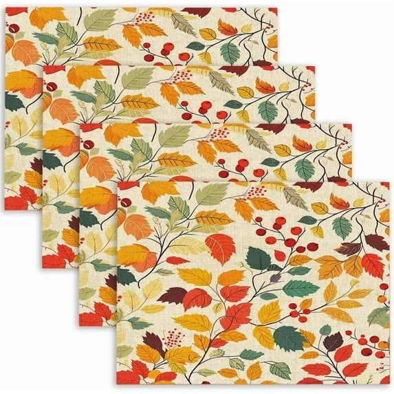 Autumn Holiday Placemats Set of 4 Colorful Maple Leaves, Placemats for Dining Table 12x18 Inch for Indoor Outdoor Party