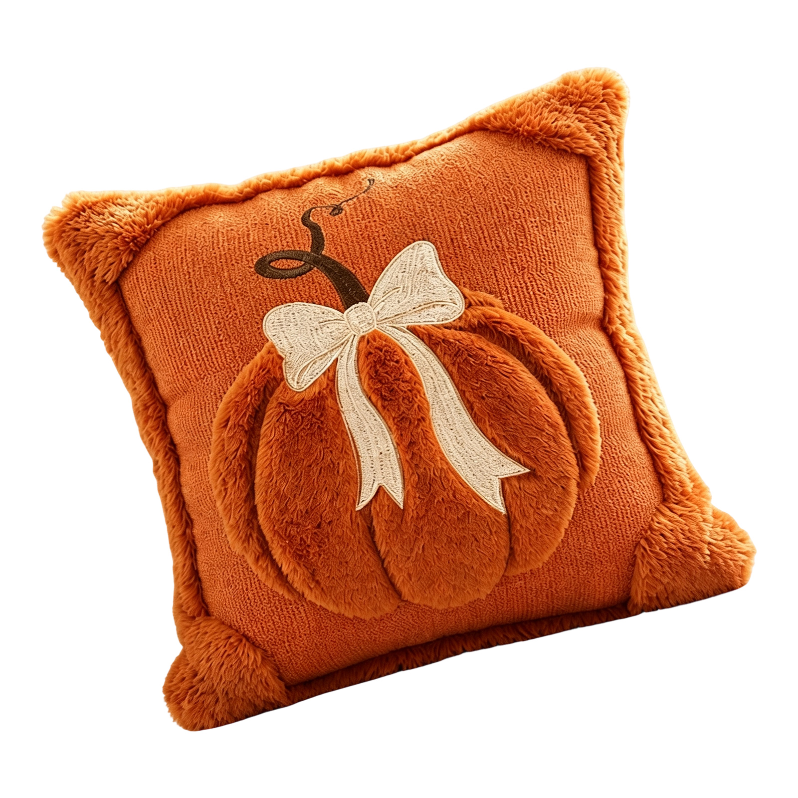 Autumn Home Decor Pillow Cover, 18 x 18 Inch with Raised Pumpkin Detail for Sofas, Chairs, Beds and Entryway Seating