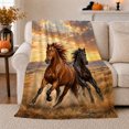 thumbnail image 1 of Autumn Horse Gallop Sunset Scene, Rustic Farmhouse Horse Scene, Warm Flannel Blanket for Ranch House and Living Room, Horse Lovers Thanksgiving Gift, Rustic Home Decor, 1 of 9