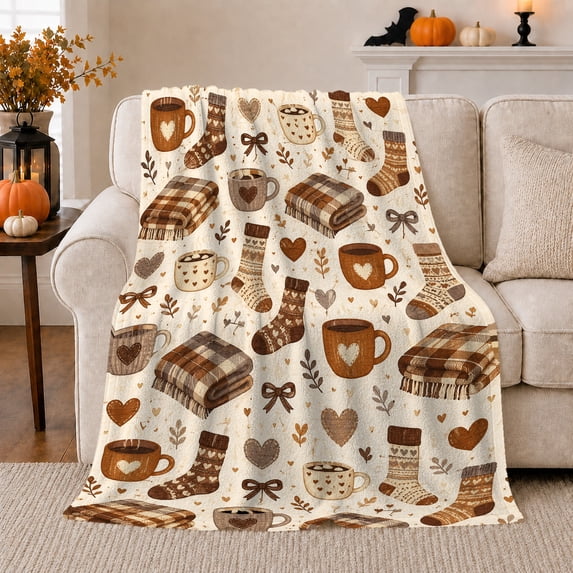 Autumn Hygge Rustic Pattern, Cozy Artistic Scene, Warm Flannel Blanket for Home Library and Reading Nook with Detailed Artwork, Art Lovers Thanksgiving Gift, Artistic Home Decor