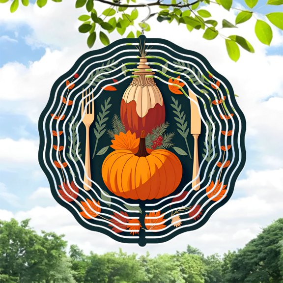 Autumn-Inspired Metal Hanging Wind Spinners & Chimes - Decorative Pumpkin & Leaf Design for Yard & Garden - Festive Fall Decor