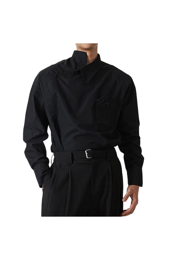 Autumn Irregular Lapel Shirt French Menswear Show Button Long Sleeve Shirt