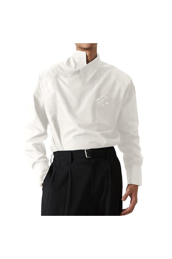 Autumn Irregular Lapel Shirt French Menswear Show Button Long Sleeve Shirt