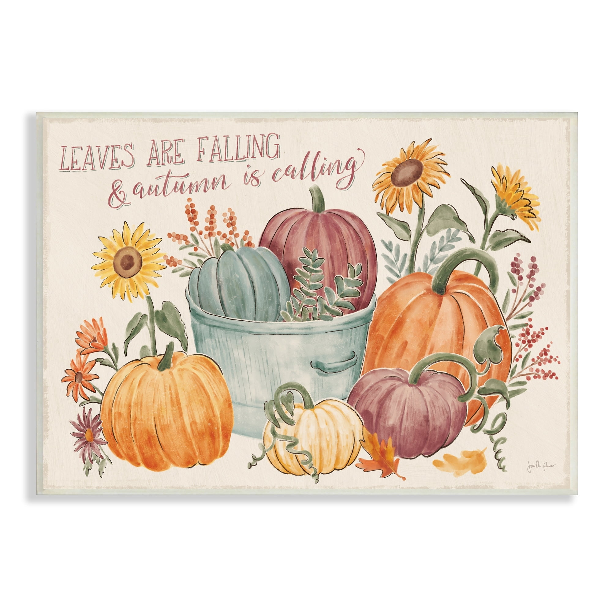 Autumn Is Calling Phrase Various Pumpkins Sunflowers Botanical & Floral Painting Unframed Art Print Wall Art