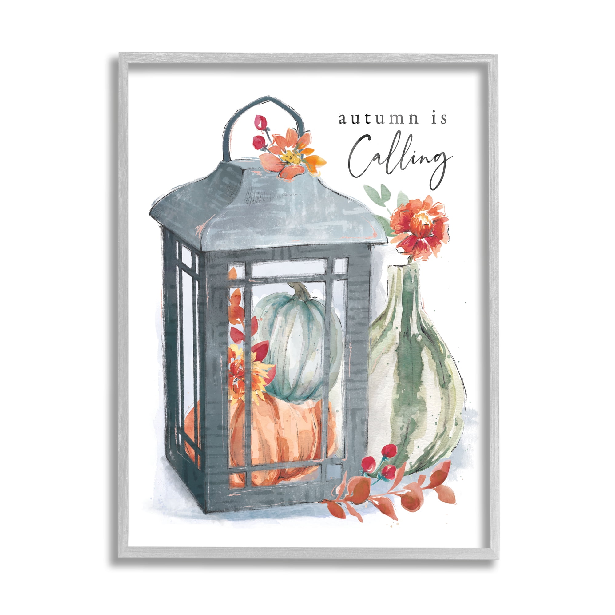 Autumn Is Calling Varied Gourds Floral Arrangement Watercolor Botanical & Floral Graphic Art Framed Art Print Wall Art