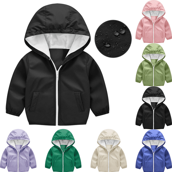 Autumn Jackets for Boys And Girls Waterproof Rain Jacket Windbreaker Coat Kids Raincoat Outerwear with Side Pockets Full Zipper Smooth Surface Toddler Outerwear