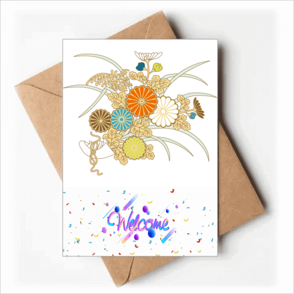 Autumn Japanese Yellow Flower Welcome Back Greeting Cards Envelopes Blank