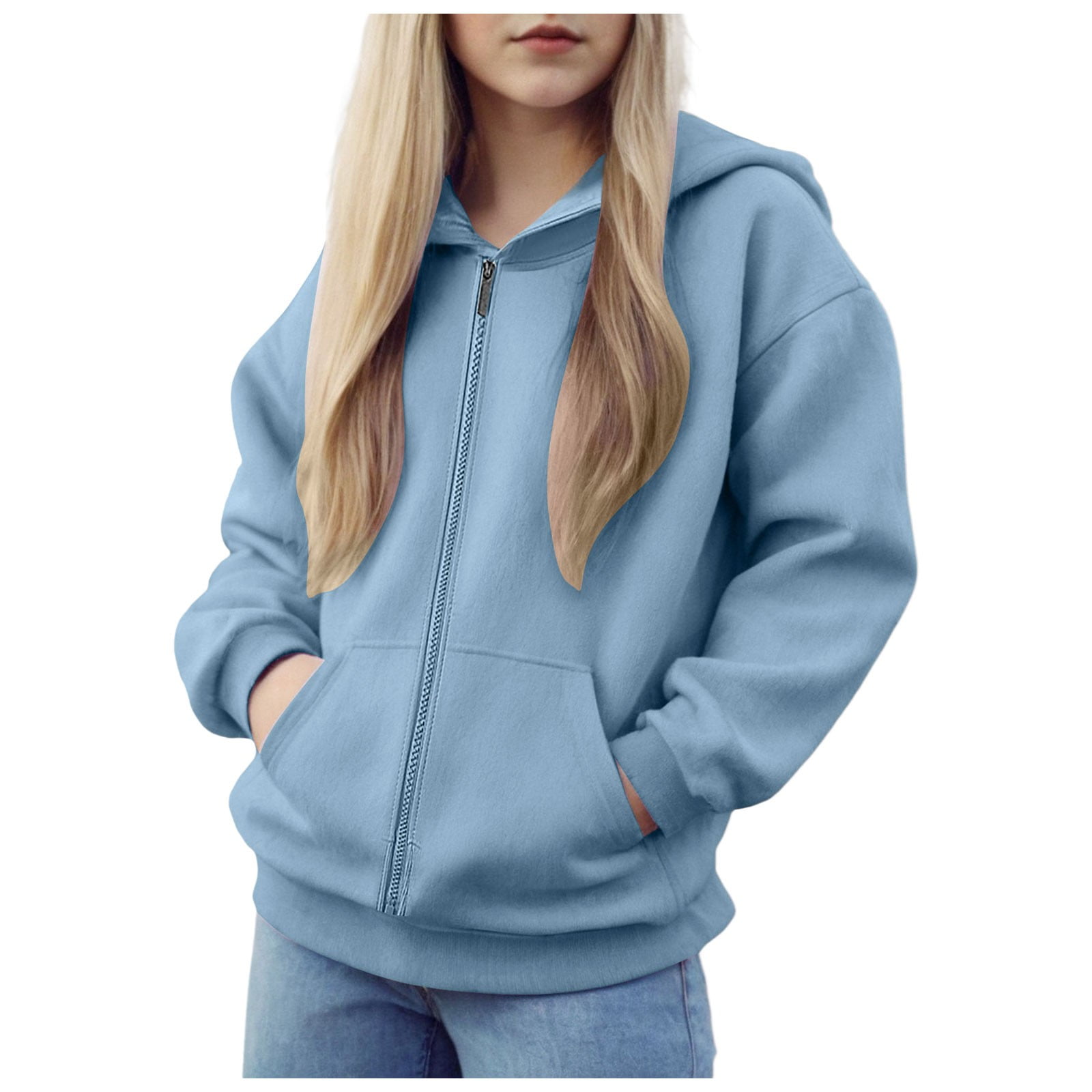 Autumn Kids Boys Girls ZipUp Hoodies Streetwear Solid Color