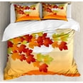 thumbnail image 1 of Autumn King Size Duvet Cover Set, Fall Season Landscape in Warm Tones Maple Tree Branches Sundown on Abstract Backdrop, Decorative 3 Piece Bedding Set with 2 Pillow Shams, Multicolor, by Ambesonne, 1 of 3