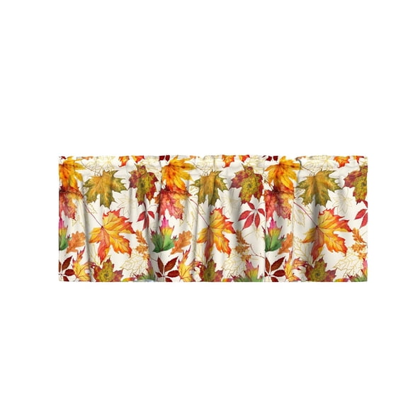 Autumn Kitchen Curtain, Pumpkin Maple Leaf Print Cafe Tier, Rustic Fall Short Window Drape for Dining Room Bathroom, 2 Panels