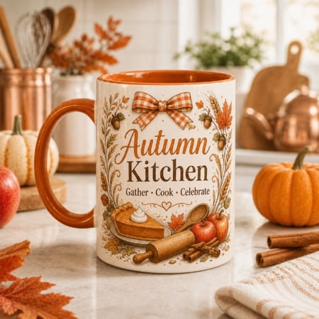Autumn Kitchen Farmhouse Ceramic Coffee Mugs for Cozy Sips and Rustic Housewarming Gifts