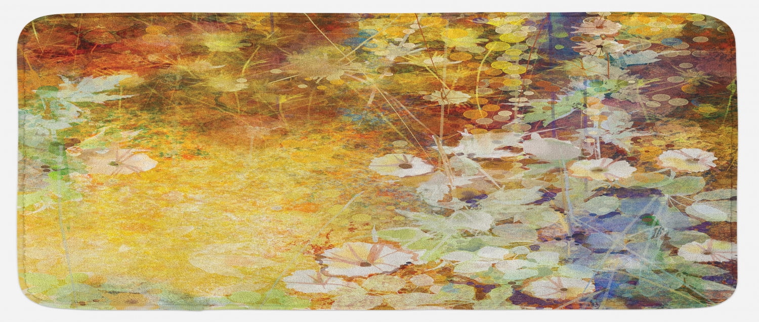 Autumn Kitchen Mat, Composition of Fall Season Foliage with Earthy