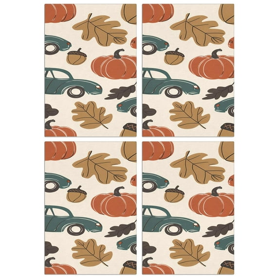 Autumn Kitchen Towels 4-Piece, Maple and Pumpkin Print, Absorbent Dish Towels, Soft Decorative for Farmhouse