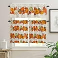 thumbnail image 1 of Autumn Kitchen Window Valance and Tier Set Fall Pumpkin Vine with Leaf 3 Piece Rod Pocket Valances Short Curtain, Retro Linen Texture Small Windows Treatment Tiers Curtains for Bedroom/Cafe/Bathroom, 1 of 5