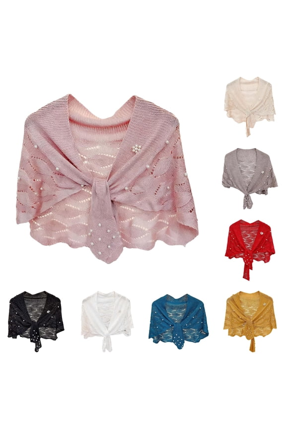 Autumn Knitted Shawl with Wavy Pattern and Pearl Shoulder Strap Womens Shawl Travel Wrap Beaded Shawls for Women Fringe Jacket Womens Shawls with Sleeves plus Size Shawl Women S Scarf Shawl