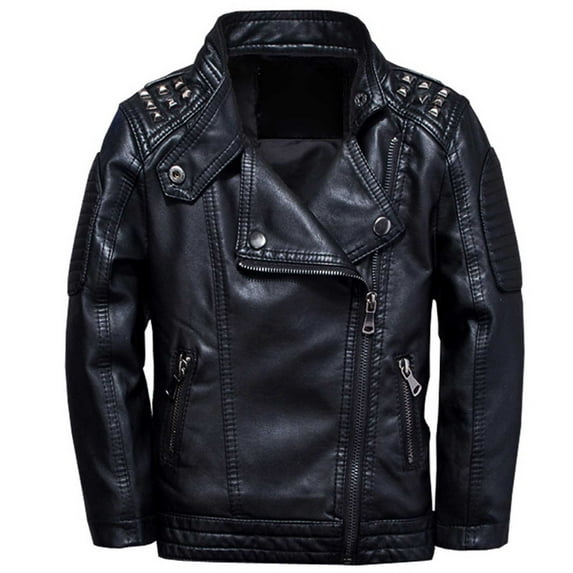 Autumn Korean-Inspired Boys' Leather Jacket for 2-16 Year Olds, Fashionable Youth Motorcycle Jacket with Rivet and Zipper Accents