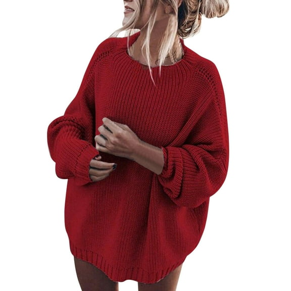 Autumn Ladies Oversize Sweater Women Loose Plus Size Round Neck Pullover Solid Color Knit Sweater